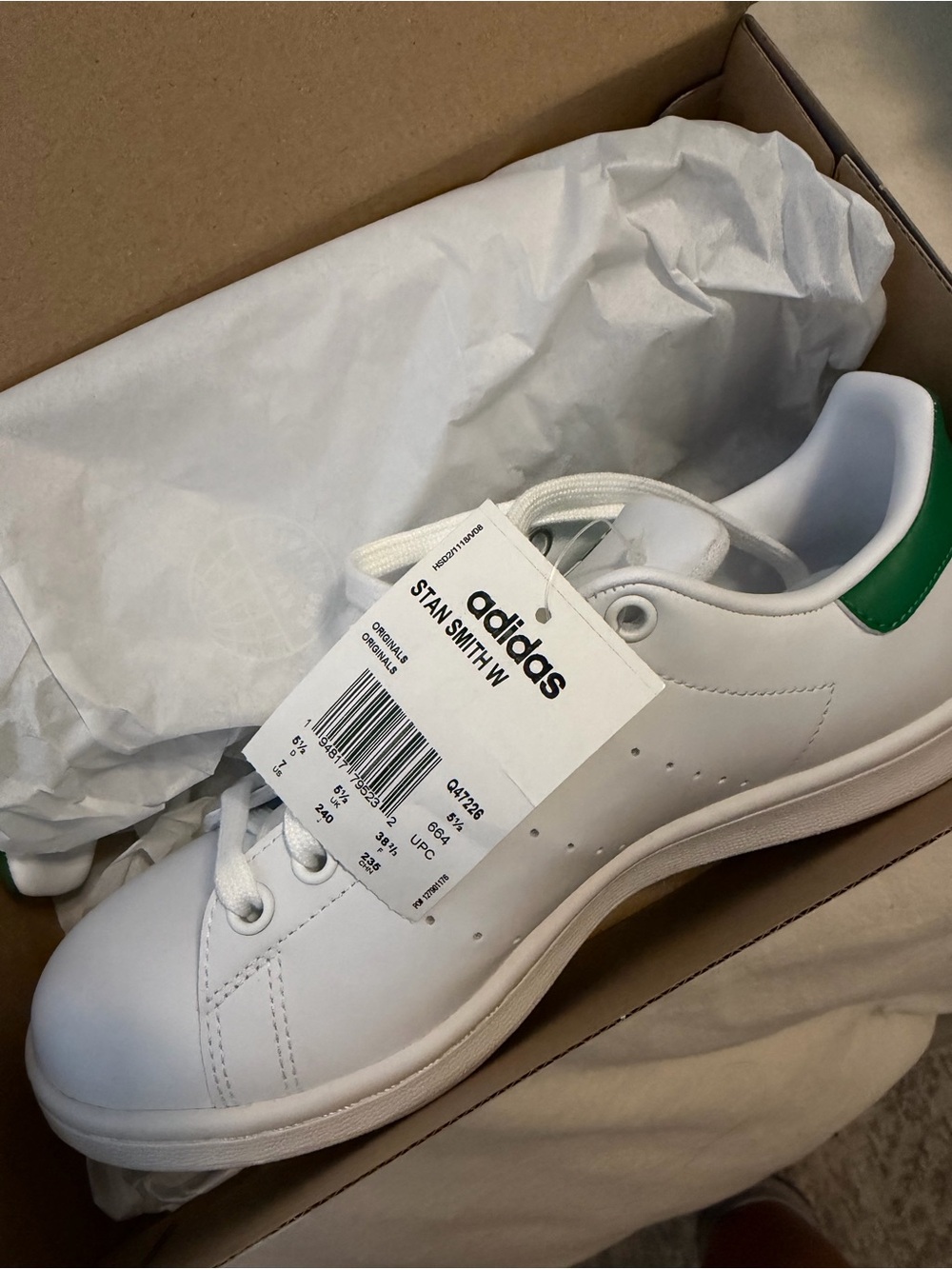 adidas Stan Smith White Leather Sneakers with Green Heel Tab
